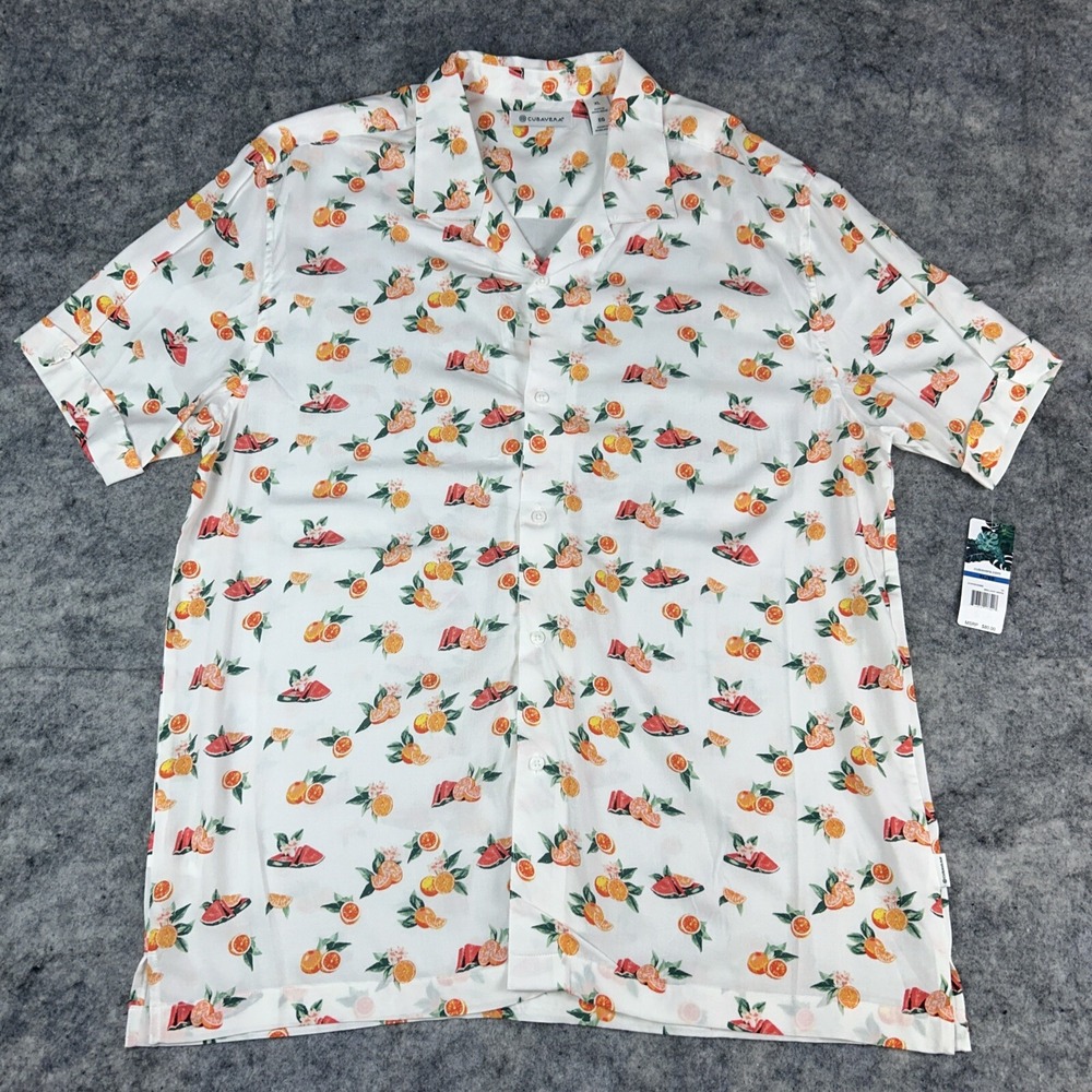 Cubavera Fruit Hawaiian Viscose Shirt Men's XL White Oranges And Watermelon NWT
